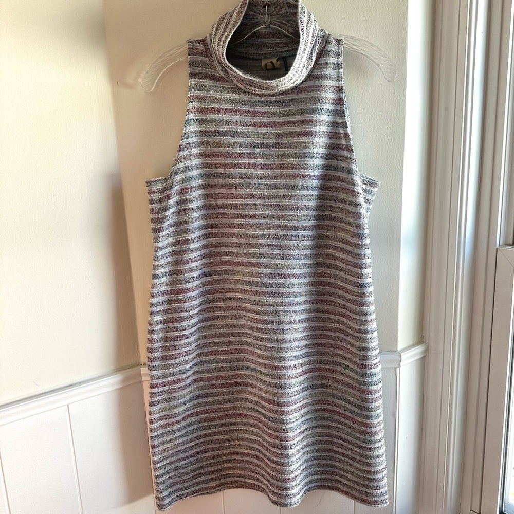 AKEMI + KIN Mock Neck Multicolor Striped Shift Mini Dress Women’s S